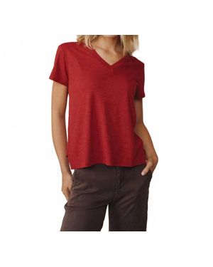 Bella Dahl Side Slit V Neck Tee - Red