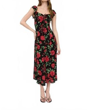 The Workshop Floral Front Tie Midi Dress - Red