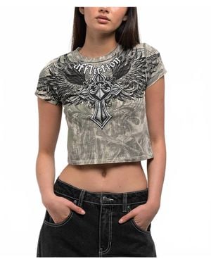 Affliction Ayala Camo Crop T-Shirt - Gray