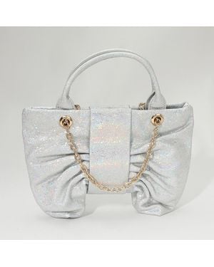 Fashnzfab Sparkly Ruched Bow Accent Shoulder Crossbody Handbag - White