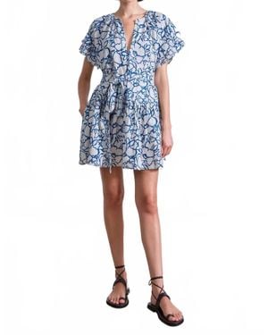 Apiece Apart Lace Floral Flax Morgan Mini Dress - Blue