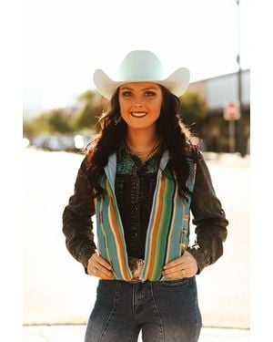 Lucky & Blessed Serape Western Woven Zip-Up Puffer Vest - Blue
