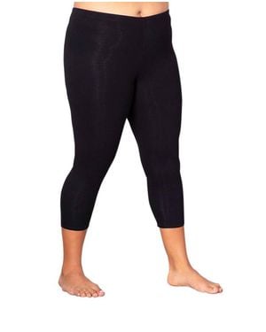 On The Plus Side Plus Size Solid Cotton Capri Leggings - Black
