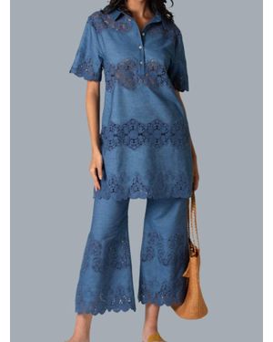 Miguelina Elle Embroidered Tunic Mini Dress - Blue
