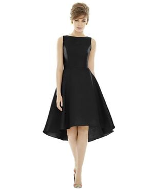 Alfred Sung Bateau Neck Satin High Low Cocktail Dress - Black