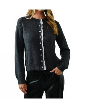 Aaron & Amber Woven Lace Buttondown Cardigan - Black