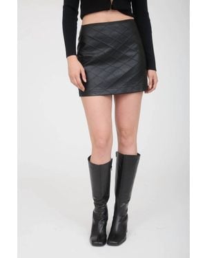 Blu Pepper Diamond Pattern Faux Leather Mini Skirt - Black
