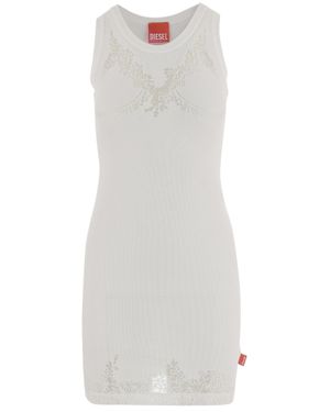DIESEL X TINDER Round Neck Sheer Cotton-Blend Dress - White