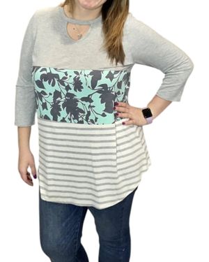 Honeyme Color Block Tunic Top - Gray