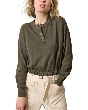 Lilla P Elastic Waist Henley Sweater - Green