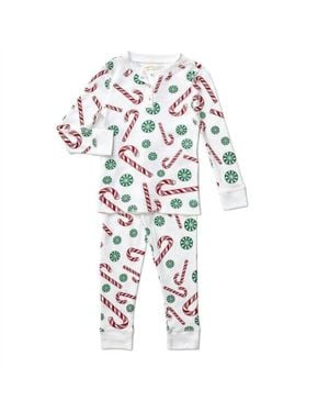 Petidoux Boy's Candy Cane Pima Christmas Pajama - White
