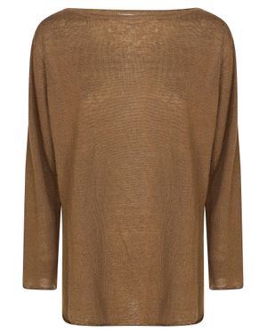 Alpha Studio Linen Oversized T-Shirt For - Brown