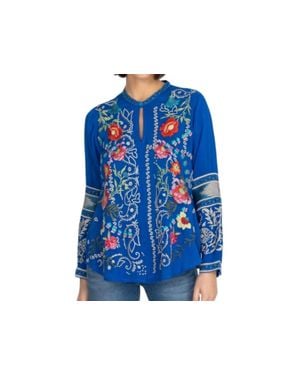 Johnny Was Tamarind Embroidered Blouse - Blue