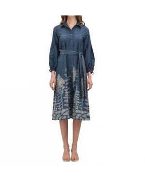 CELINA MOON Alicia Midi Shirt Dress - Blue