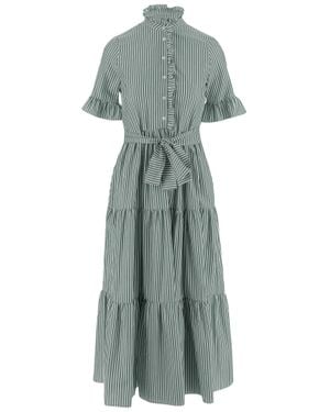 F.it Striped Cotton Dress With Ruffle Collar - Green