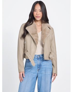 Guess Capri Faux-Leather Moto Jacket - Blue