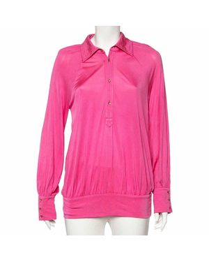 Roberto Cavalli Silk Knit Button Front Top - Pink