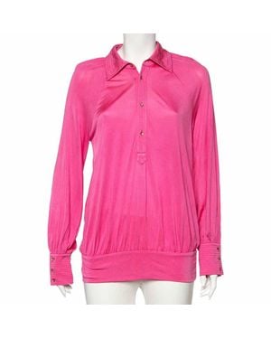 Roberto Cavalli Silk Knit Button Front Top - Pink