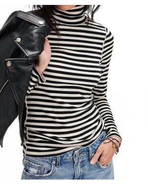Free People Good Good Stripe Turtleneck Long Sleeve Tee - Black