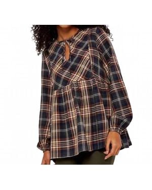 Apricot Earthy Check Boho Blouse - Black