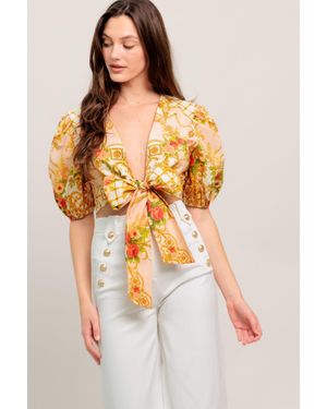 TRUEDAMES Palace Rose Statement Woven Crop Top - Orange