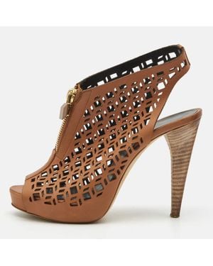 Pierre Hardy Leather Laser Cut Out Zip Detail Booties - Brown