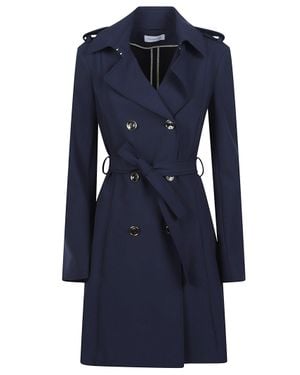 Patrizia Pepe Double Breasted Polyamide Trench Coat - Blue