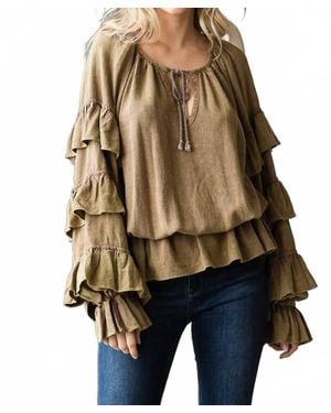 Oli & Hali Washed Ruffle Sleeve Peplum Top - Blue
