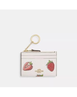COACH Mini Skinny Id Case With Strawberry Print - Pink