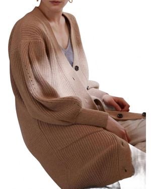 W. Cashmere Evan Puff Sleeve Cardigan - Brown