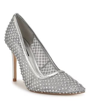 Nine West Fresh Pumps Mesh Rhinestone Stiletto Heel Hawk2734 - Gray