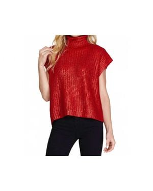 She + Sky Metallic Foil Short Sleeve Sweater Top - Red