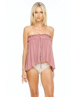 Indah Mary Strapless Flounce Top - Pink