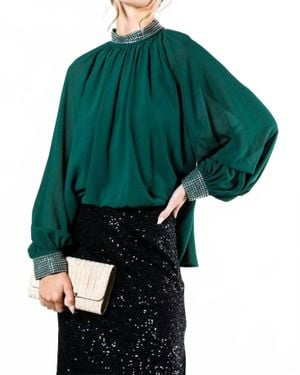 Vine & Love Rhinestone Detail Blouse - Green
