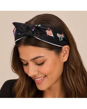 Fashnzfab Abstract Floral Printed Knot Headband - Black