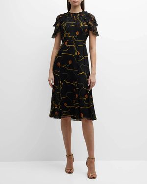 Jason Wu Floral Crinkle Chiffon Day Dress - Black