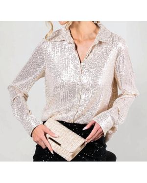 Vine & Love Krista Long Sleeve Sequin Blouse - Gray