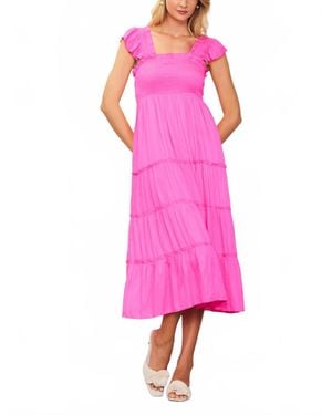 Skies Are Blue Caroline Smocked Midi Dress - Pink
