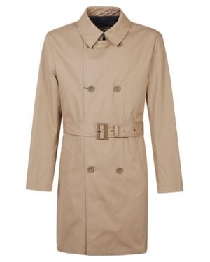 Herno Double-Breasted Camel Trench Coat With Matching Belt - Natural