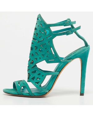Brian Atwood Suede Laplata Laser Cut Sandals - Blue