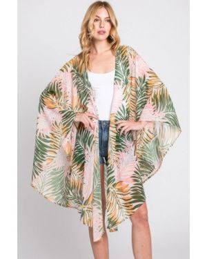 TRUEDAMES Tropical Leaves Print Shawl Cover-Up - Green