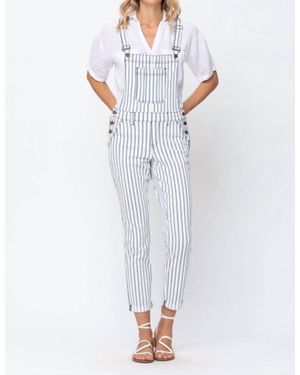 Judy Blue Railroad Striped Slim Boyfriend Overalls - Blue
