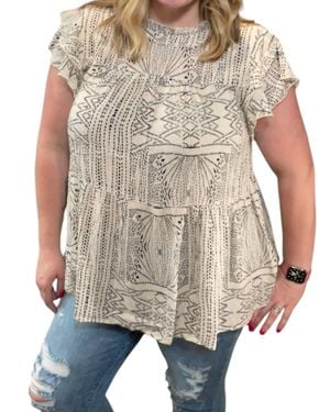 Jodifil Abstract Ruffle Sleeve Top - Natural
