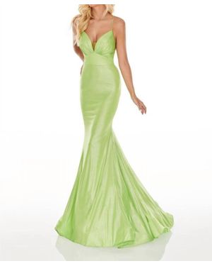 Rachel Allan Lace-Up Back Stretch Jersey Mermaid Prom Gown - Green