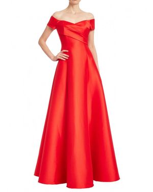 Badgley Mischka Mikado Off Shoulder Aline Gown - Red