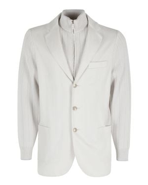 Eleventy Light Removable Bib Ribbed Wool Jacket - White