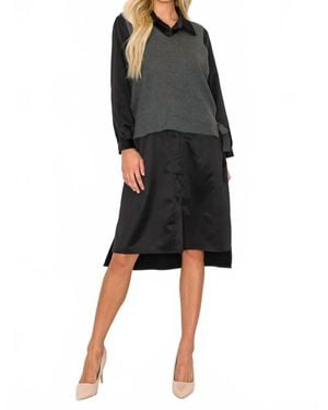 Joh Woven Shirt Dress With Detachable Sweater Knitted Vest - Black