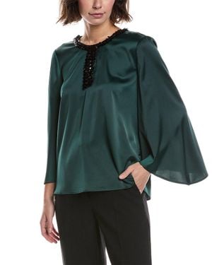 Anne Klein Slit Front Flutter Sleeve Top - Green