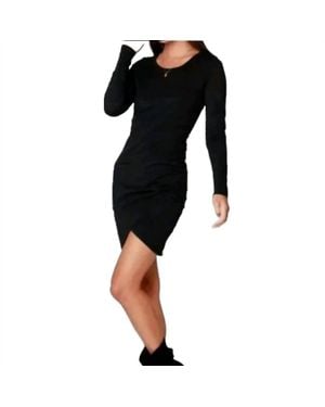 Bobi Side Shirred Long Sleeves Dress - Black