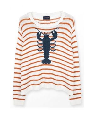 Wooden Ships Lobster Striped Crew Sweater - White